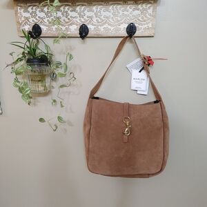 NWT Marlon Brown Suede Shoulder Bag Zip Closure Adjustable Strap Leather Purse